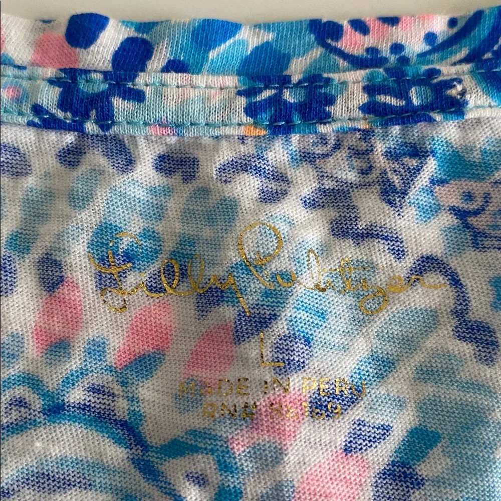 Lilly Pulitzer Etta V-Neck Tee T Shirt in Blue Grotto, Commotion in the Ocean L - Picture 7 of 16